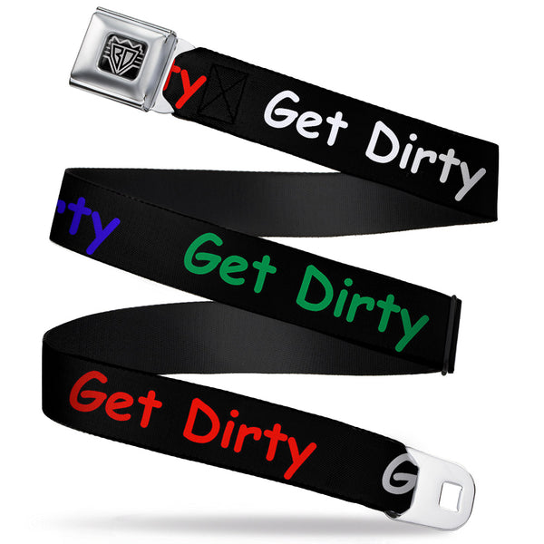 Buckle-Down BD Wings Logo CLOSE-UP Full Color Black Silver Seatbelt Belt - GET DIRTY Black/White/Blue/Green/Red Webbing