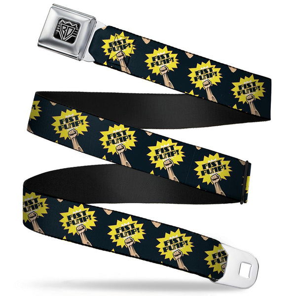 Buckle-Down BD Wings Logo CLOSE-UP Full Color Black Silver Seatbelt Belt - Fist Pump Black/Yellow Webbing