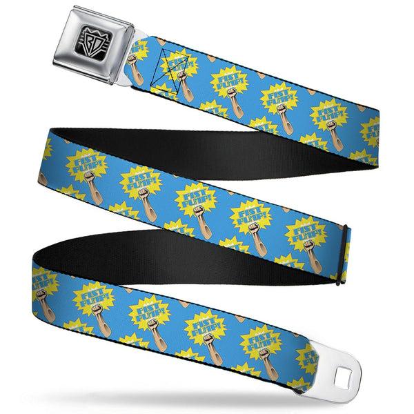 Buckle-Down BD Wings Logo CLOSE-UP Full Color Black Silver Seatbelt Belt - Fist Pump Baby Blue/Yellow Webbing