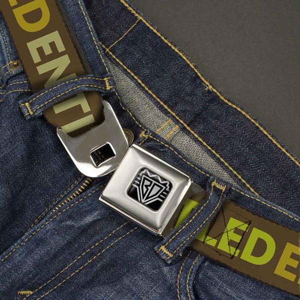 Buckle-Down BD Wings Logo CLOSE-UP Full Color Black Silver Seatbelt Belt - ENTITLED Tonal Greens Webbing