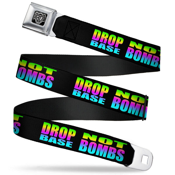 Buckle-Down BD Wings Logo CLOSE-UP Full Color Black Silver Seatbelt Belt - DROP BASS NOT BOMBS Black/Rainbow Webbing