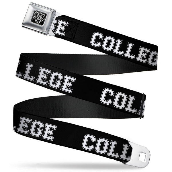 Buckle-Down BD Wings Logo CLOSE-UP Full Color Black Silver Seatbelt Belt - COLLEGE Black/White Webbing
