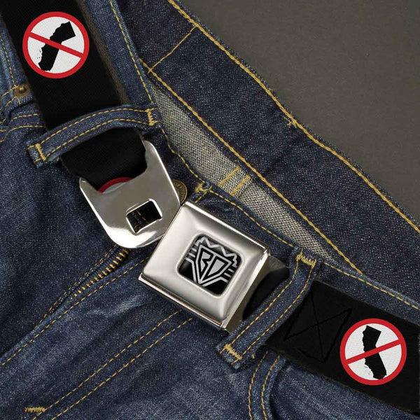 Buckle-Down BD Wings Logo CLOSE-UP Full Color Black Silver Seatbelt Belt - Anti-California Logo Black/Red/White Webbing