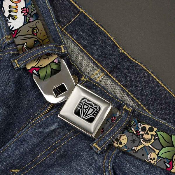 Buckle-Down BD Wings Logo CLOSE-UP Full Color Black Silver Seatbelt Belt - Trust No One Gray Webbing