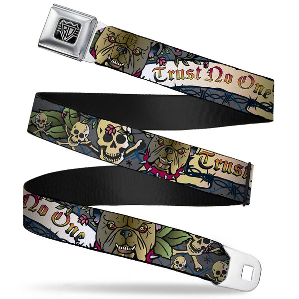 Buckle-Down BD Wings Logo CLOSE-UP Full Color Black Silver Seatbelt Belt - Trust No One Gray Webbing