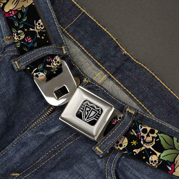 Buckle-Down BD Wings Logo CLOSE-UP Full Color Black Silver Seatbelt Belt - Trust No One CLOSE-UP Black Webbing