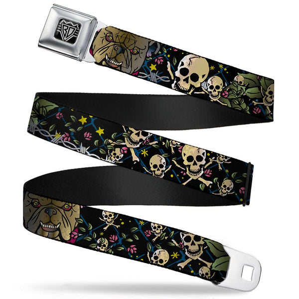 Buckle-Down BD Wings Logo CLOSE-UP Full Color Black Silver Seatbelt Belt - Trust No One CLOSE-UP Black Webbing