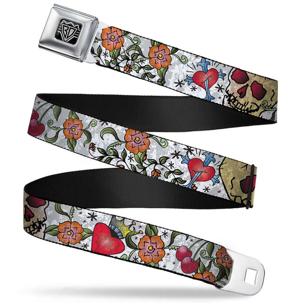 Buckle-Down BD Wings Logo CLOSE-UP Full Color Black Silver Seatbelt Belt - Only God Can Judge Me CLOSE-UP White Webbing