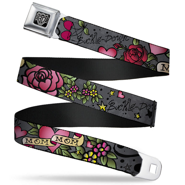 Buckle-Down BD Wings Logo CLOSE-UP Full Color Black Silver Seatbelt Belt - Mom & Mom Gray Webbing