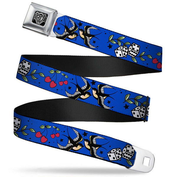 Buckle-Down BD Wings Logo CLOSE-UP Full Color Black Silver Seatbelt Belt - Lucky CLOSE-UP Blue Webbing