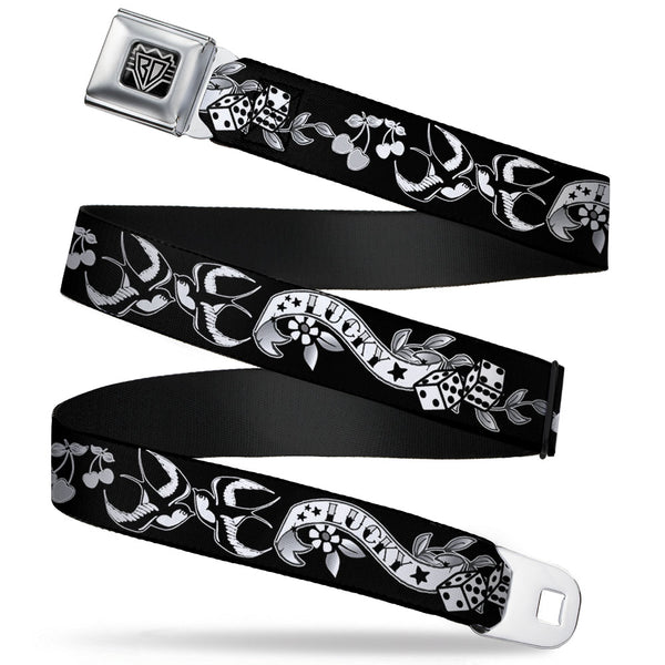 Buckle-Down BD Wings Logo CLOSE-UP Full Color Black Silver Seatbelt Belt - Lucky Black/White Webbing