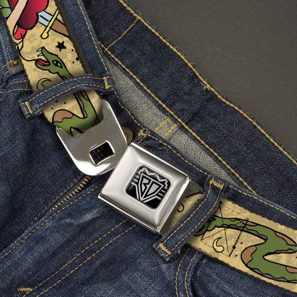 Buckle-Down BD Wings Logo CLOSE-UP Full Color Black Silver Seatbelt Belt - Live Hard Die Young Tan Webbing