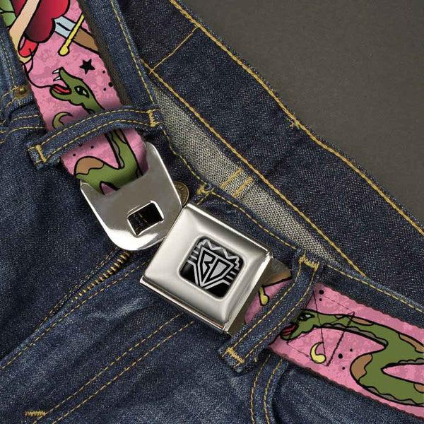 Buckle-Down BD Wings Logo CLOSE-UP Full Color Black Silver Seatbelt Belt - Live Hard Die Young Pink Webbing