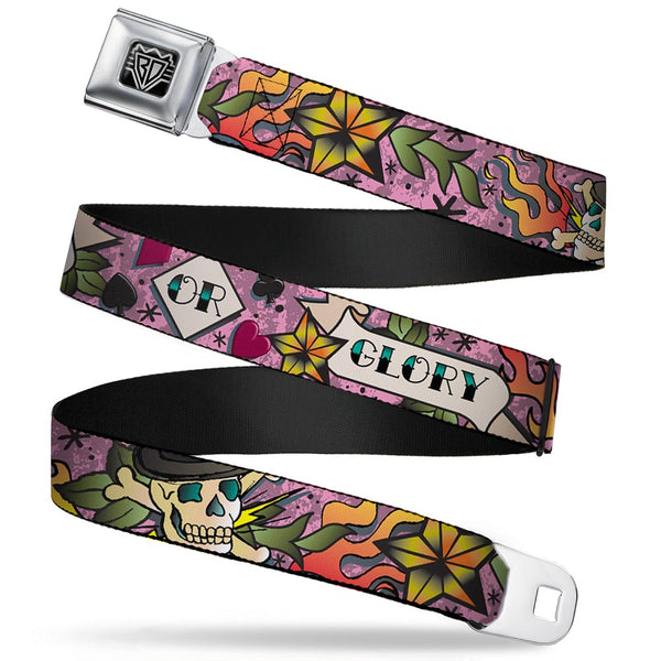 Buckle-Down BD Wings Logo CLOSE-UP Full Color Black Silver Seatbelt Belt - Death or Glory Pink Webbing