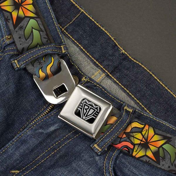 Buckle-Down BD Wings Logo CLOSE-UP Full Color Black Silver Seatbelt Belt - Death Or Glory Gray Webbing