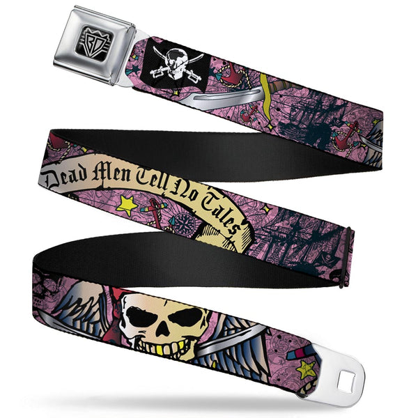 Buckle-Down BD Wings Logo CLOSE-UP Full Color Black Silver Seatbelt Belt - Dead Men Tell No Tales Pink Webbing