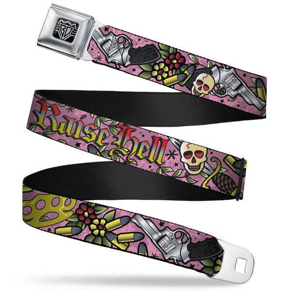 Buckle-Down BD Wings Logo CLOSE-UP Full Color Black Silver Seatbelt Belt - Born to Raise Hell Pink Webbing