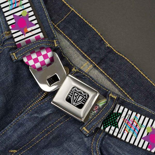Buckle-Down BD Wings Logo CLOSE-UP Full Color Black Silver Seatbelt Belt - Icons & Patterns 2 Webbing