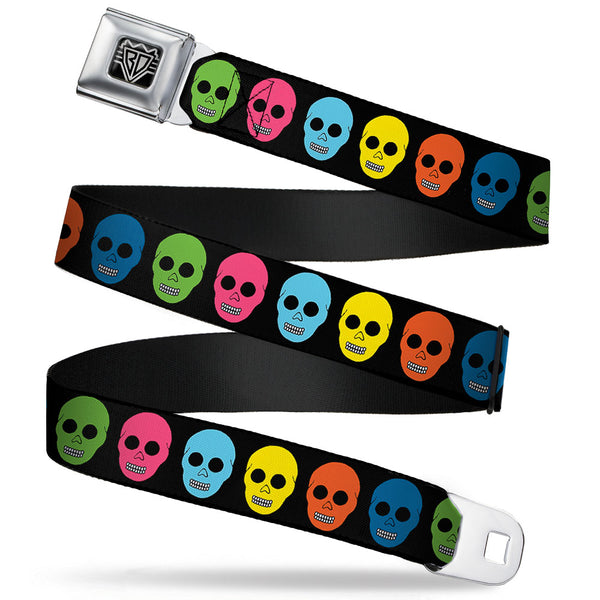 Buckle-Down BD Wings Logo CLOSE-UP Full Color Black Silver Seatbelt Belt - Skulls Black/Multi Color Webbing