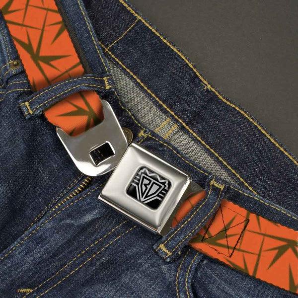Buckle-Down BD Wings Logo CLOSE-UP Full Color Black Silver Seatbelt Belt - Spikes Scattered2 Orange/Brown Webbing