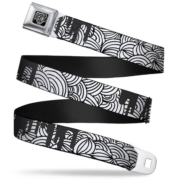 Buckle-Down BD Wings Logo CLOSE-UP Full Color Black Silver Seatbelt Belt - Doodle1/Paint Drips White/Black Webbing
