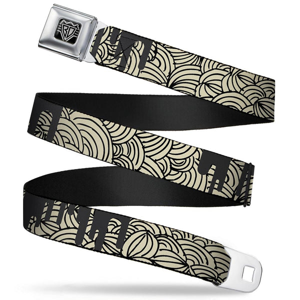 Buckle-Down BD Wings Logo CLOSE-UP Full Color Black Silver Seatbelt Belt - Doodle1/Paint Drips Cream/Black Webbing