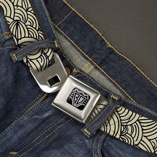 Buckle-Down BD Wings Logo CLOSE-UP Full Color Black Silver Seatbelt Belt - Doodle1 Cream/Black Webbing