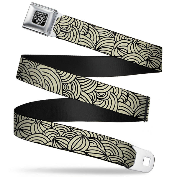 Buckle-Down BD Wings Logo CLOSE-UP Full Color Black Silver Seatbelt Belt - Doodle1 Cream/Black Webbing