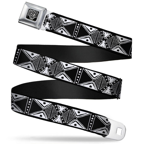 Buckle-Down BD Wings Logo CLOSE-UP Full Color Black Silver Seatbelt Belt - Tribal1 Black/White Webbing