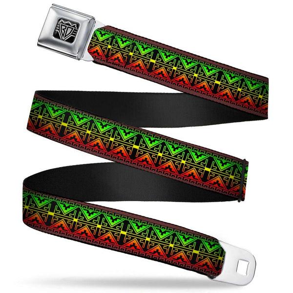Buckle-Down BD Wings Logo CLOSE-UP Full Color Black Silver Seatbelt Belt - Geomteric2 Black/Red/Yellow/Green Webbing