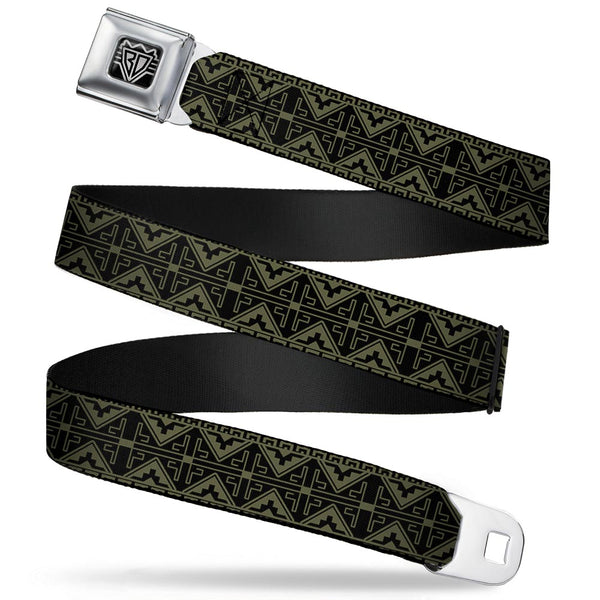 Buckle-Down BD Wings Logo CLOSE-UP Full Color Black Silver Seatbelt Belt - Geometric7 Black/Olive Webbing