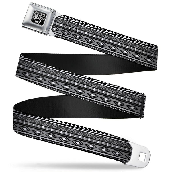 Buckle-Down BD Wings Logo CLOSE-UP Full Color Black Silver Seatbelt Belt - Geometric5 Grays/Black/White Webbing