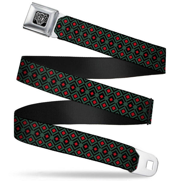 Buckle-Down BD Wings Logo CLOSE-UP Full Color Black Silver Seatbelt Belt - Geometric3 Black/Forest Green/Red Webbing