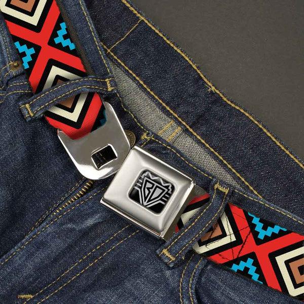 Buckle-Down BD Wings Logo CLOSE-UP Full Color Black Silver Seatbelt Belt - Geometric1 Black/Red/Tan/Brown/Baby Blue Webbing