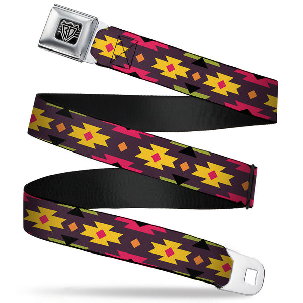 Buckle-Down BD Wings Logo CLOSE-UP Full Color Black Silver Seatbelt Belt - Navajo Orange/Purple/Yellow/Pink/Green/Black Webbing