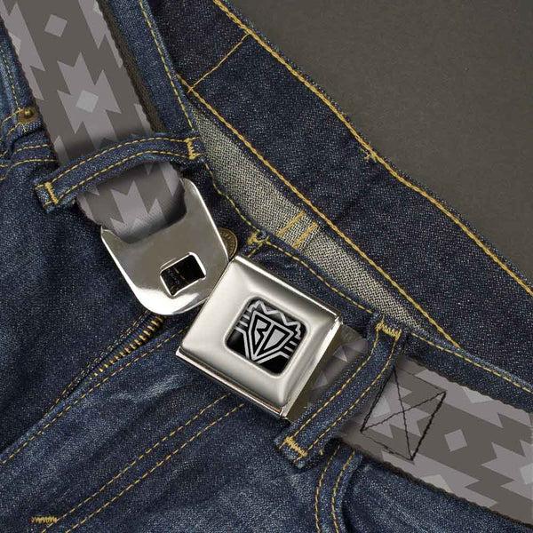 Buckle-Down BD Wings Logo CLOSE-UP Full Color Black Silver Seatbelt Belt - Navajo Grays Webbing