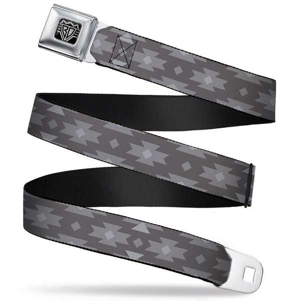 Buckle-Down BD Wings Logo CLOSE-UP Full Color Black Silver Seatbelt Belt - Navajo Grays Webbing