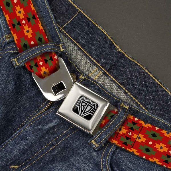 Buckle-Down BD Wings Logo CLOSE-UP Full Color Black Silver Seatbelt Belt - Mini Navajo Tan/Rust/Olive/Black Webbing