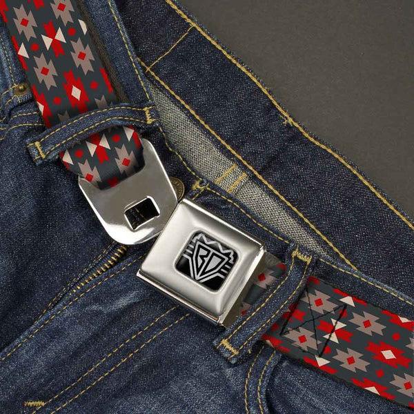 Buckle-Down BD Wings Logo CLOSE-UP Full Color Black Silver Seatbelt Belt - Mini Navajo Black/Gray/Red/White Webbing