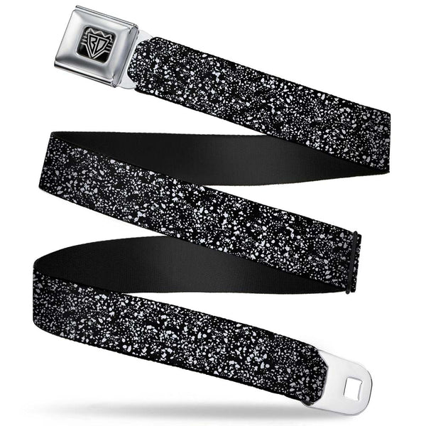 Buckle-Down BD Wings Logo CLOSE-UP Full Color Black Silver Seatbelt Belt - Speckle Black/White Webbing