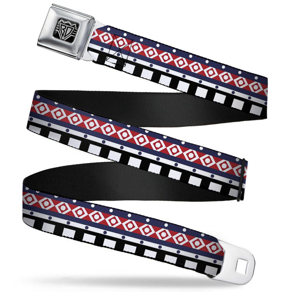 Buckle-Down BD Wings Logo CLOSE-UP Full Color Black Silver Seatbelt Belt - Aztec3 White/Navy/Red/Black Webbing