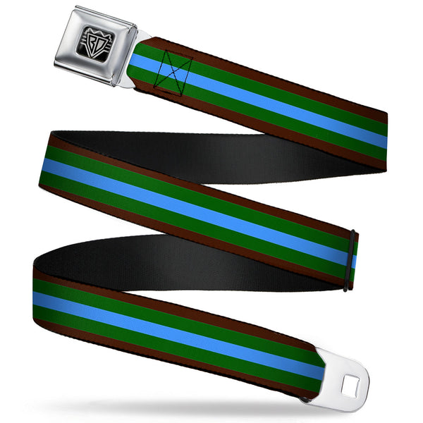 Buckle-Down BD Wings Logo CLOSE-UP Full Color Black Silver Seatbelt Belt - Stripes Brown/Green/Baby Blue Webbing