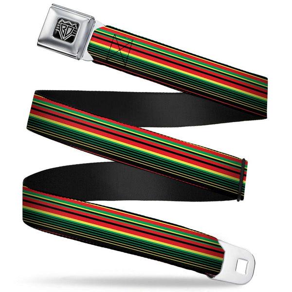 Buckle-Down BD Wings Logo CLOSE-UP Full Color Black Silver Seatbelt Belt - Stripe Transitions Black/Red/Green/Yellow Webbing