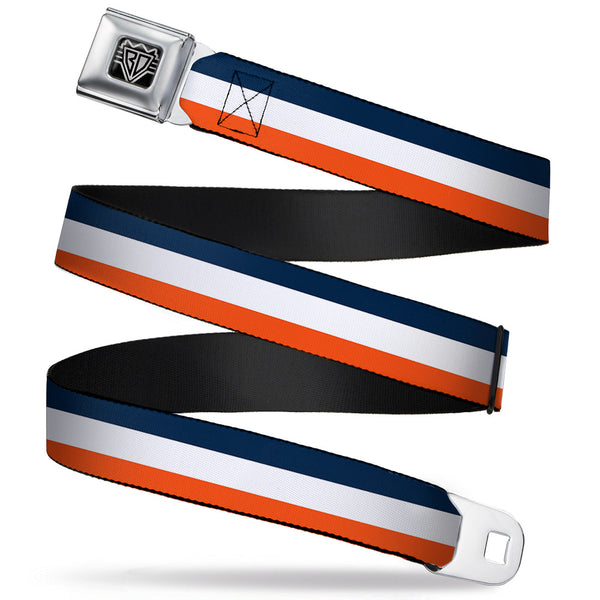 Buckle-Down BD Wings Logo CLOSE-UP Full Color Black Silver Seatbelt Belt - Stripe Navy/White/Orange Webbing