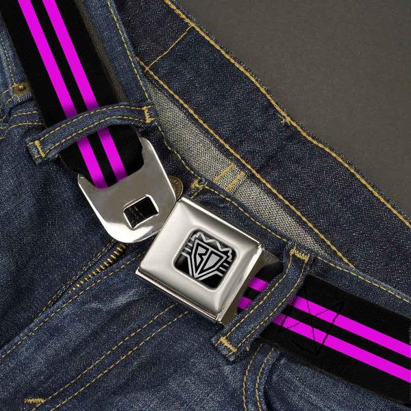 Buckle-Down BD Wings Logo CLOSE-UP Full Color Black Silver Seatbelt Belt - Stripe Black/Pink Webbing