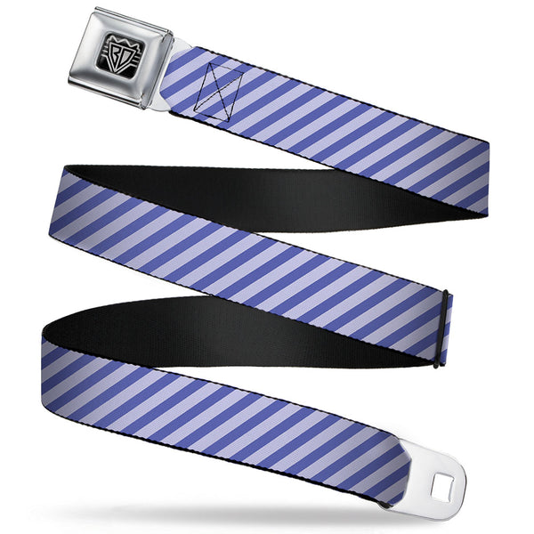 Buckle-Down BD Wings Logo CLOSE-UP Full Color Black Silver Seatbelt Belt - Diagonal Stripes Pastel Blues Webbing