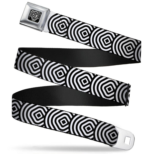 Buckle-Down BD Wings Logo CLOSE-UP Full Color Black Silver Seatbelt Belt - Square Target White/Black Webbing