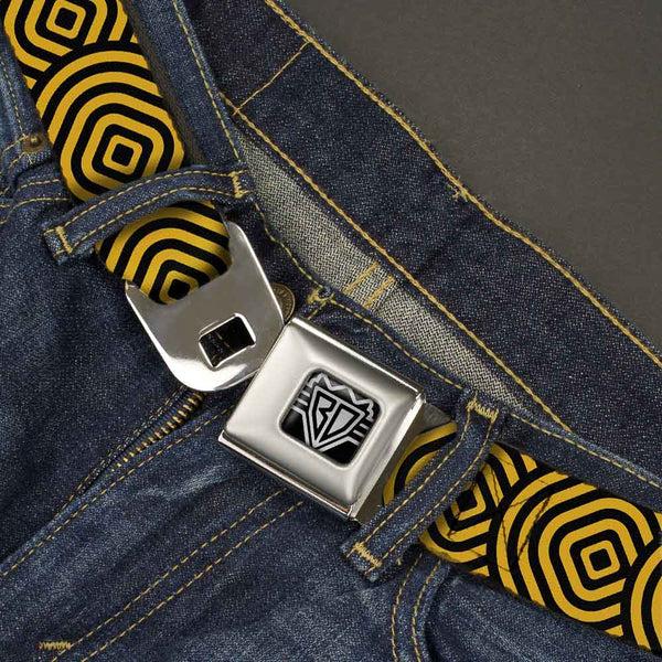 Buckle-Down BD Wings Logo CLOSE-UP Full Color Black Silver Seatbelt Belt - Square Target Gold/Black Webbing