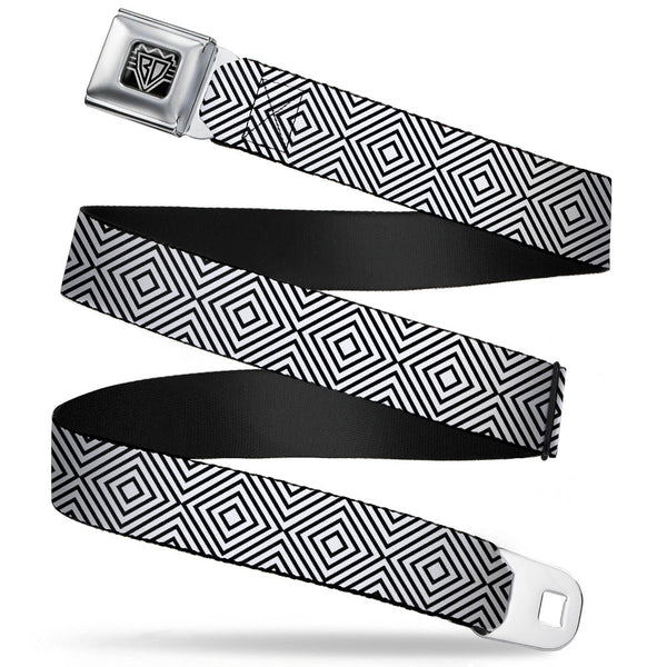 Buckle-Down BD Wings Logo CLOSE-UP Full Color Black Silver Seatbelt Belt - Square Lines White/Black Webbing