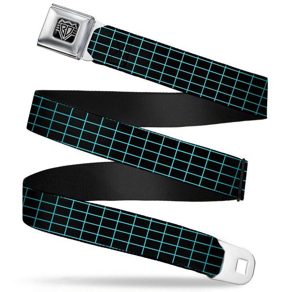 Buckle-Down BD Wings Logo CLOSE-UP Full Color Black Silver Seatbelt Belt - Wire Grid Black/Blue Webbing